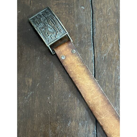 VTG Levi Strauss & Co Brown Leather Belt With Buckle Riveted 36 - Picture 3 of 3